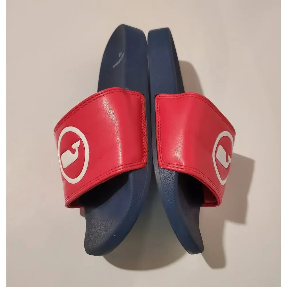 Vineyard Vines Kids Whale Dot Pool Slides Slip On Sandals Size 12 Red/Coral